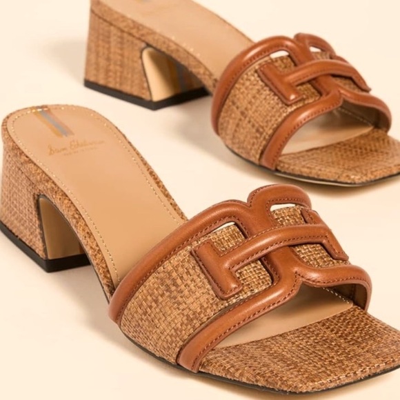 Sam Edelman Shoes - Woven Leather-Trim Block Heel Sandals - Tan